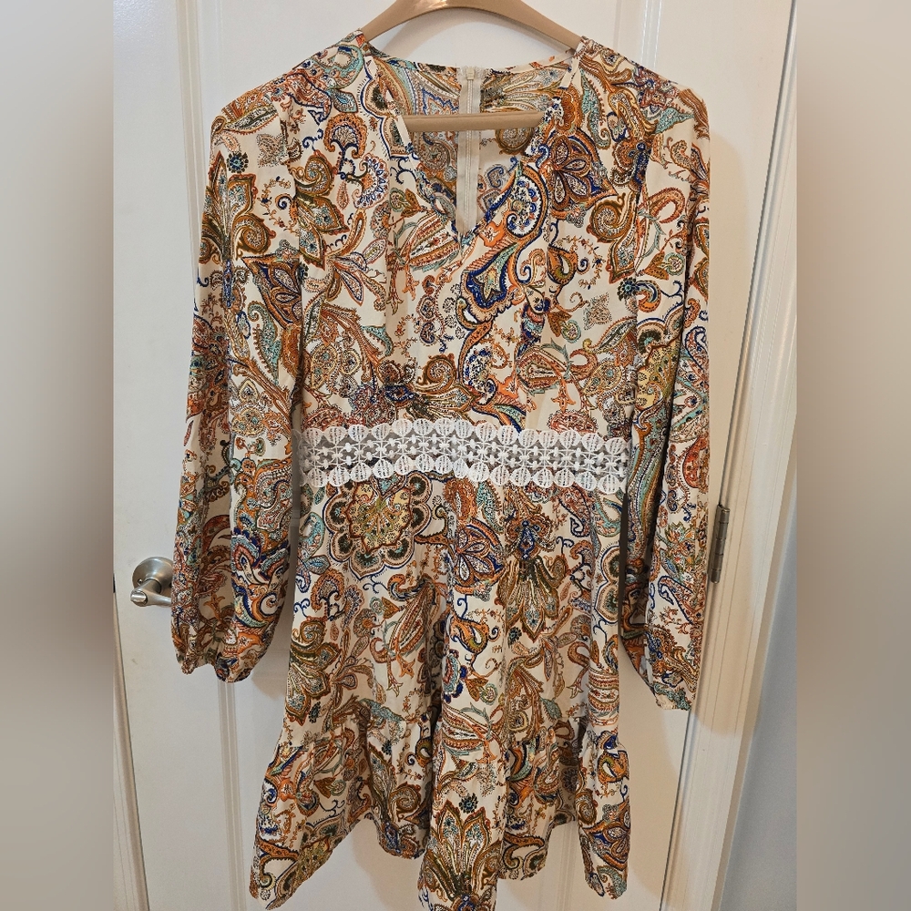 Paisley Long Sleeve Dress with Lace Detail, L - Picture 4 of 16